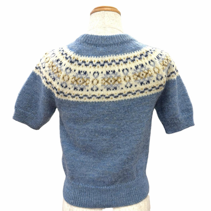 Excellent CELINE Short sleeve knit Triomphe Fair Isle Wool Sweater XS 2ADLI875Z