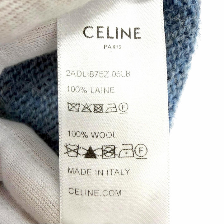 Excellent CELINE Short sleeve knit Triomphe Fair Isle Wool Sweater XS 2ADLI875Z