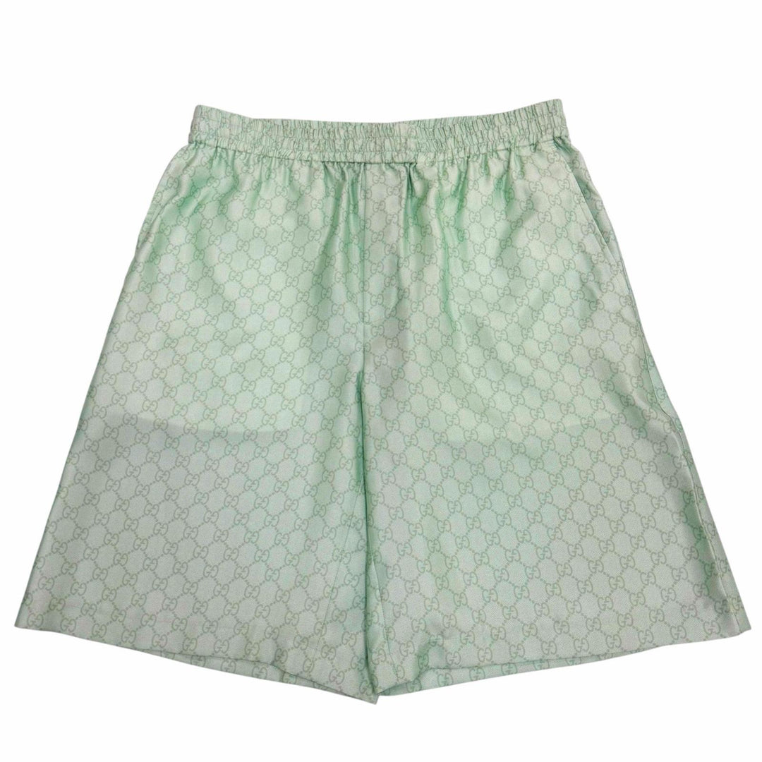 Excellent GUCCI YUKO HIGUCHI Shorts GG pattern silk twill Light green 48 864050