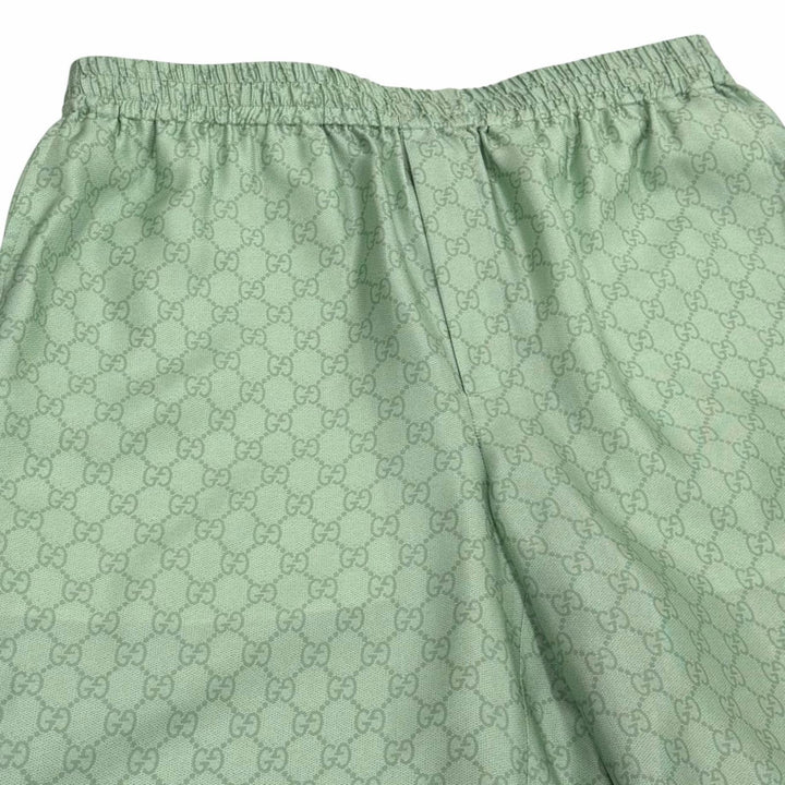 Excellent GUCCI YUKO HIGUCHI Shorts GG pattern silk twill Light green 48 864050
