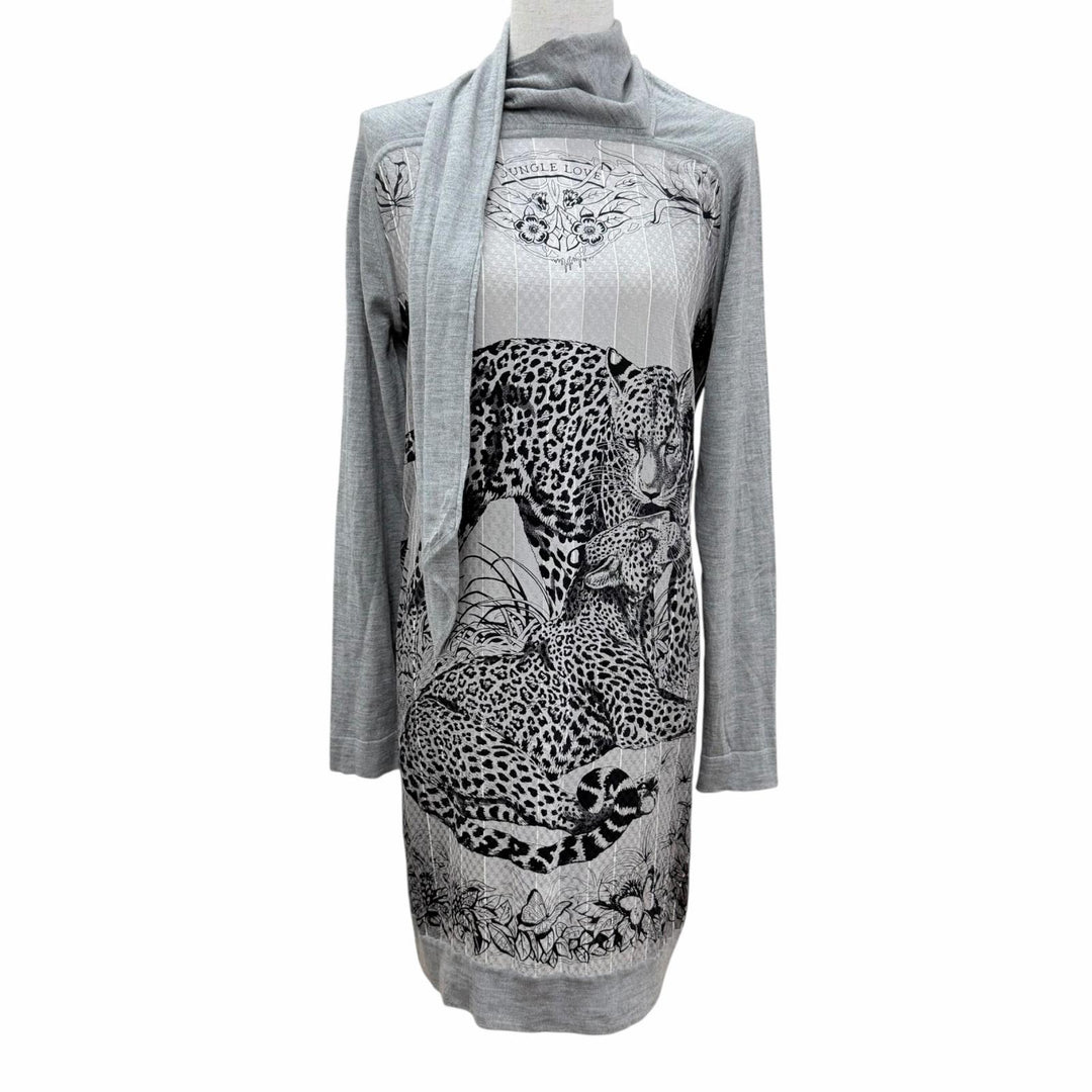 Excellent HERMES one piece Jungle Love Twill Laine Long Sleeve Knit gray silk 36