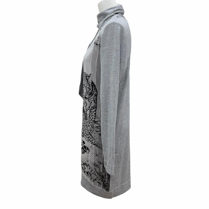Excellent HERMES one piece Jungle Love Twill Laine Long Sleeve Knit gray silk 36