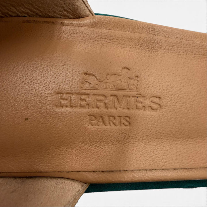 Great HERMES Sandals Wedge sole ankle strap black Suede leather Women 37.5