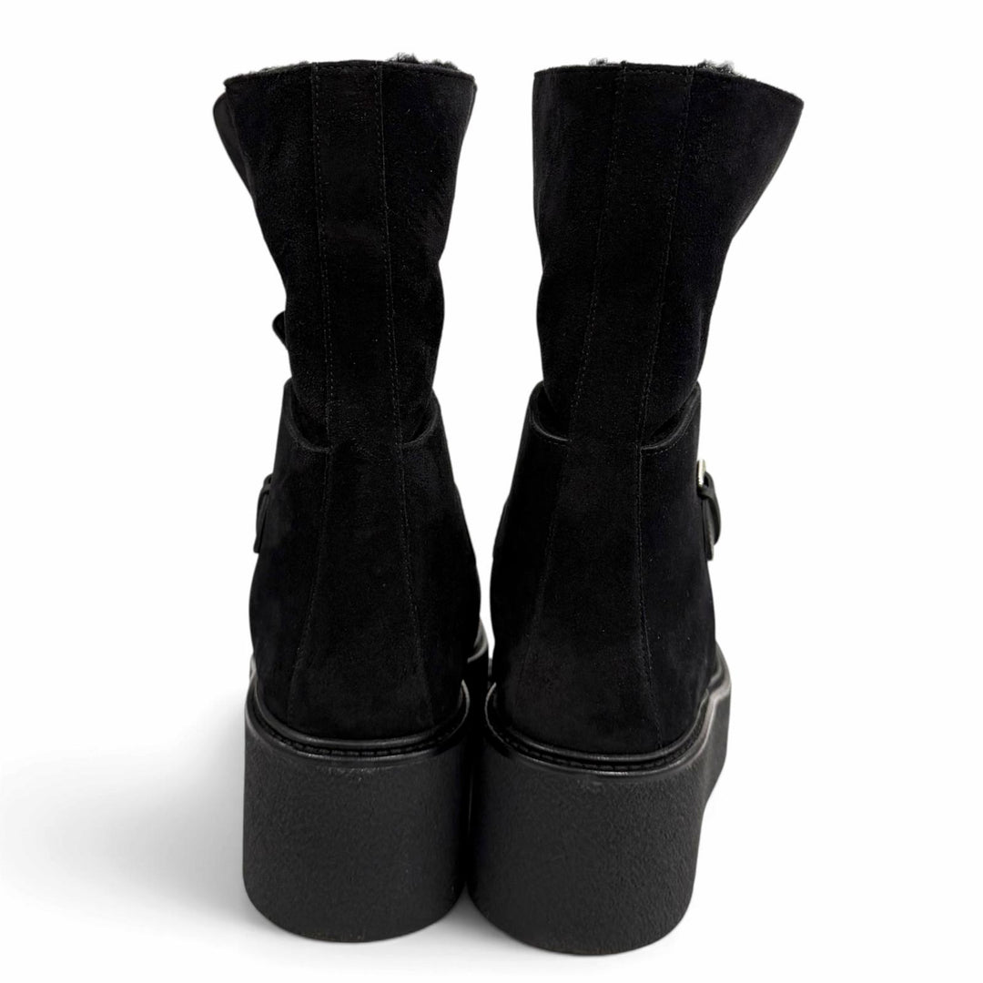 Excellent HERMES short boots Emisfer Belt design black Suede leather Women IT 36