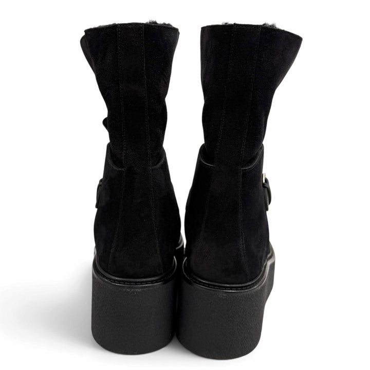 Excellent HERMES short boots Emisfer Belt design black Suede leather Women IT 36