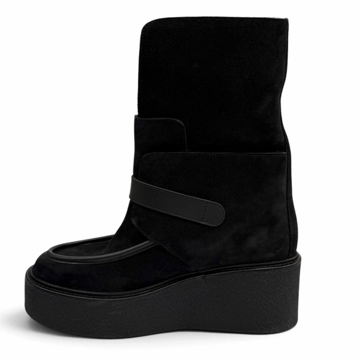 Excellent HERMES short boots Emisfer Belt design black Suede leather Women IT 36