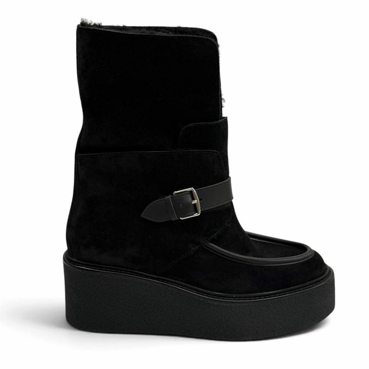 Excellent HERMES short boots Emisfer Belt design black Suede leather Women IT 36
