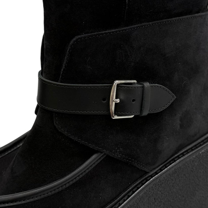 Excellent HERMES short boots Emisfer Belt design black Suede leather Women IT 36