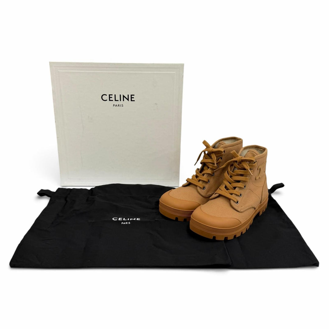 Pristine CELINE short boots Triomphe Patapants Lace-up Brown Women 36