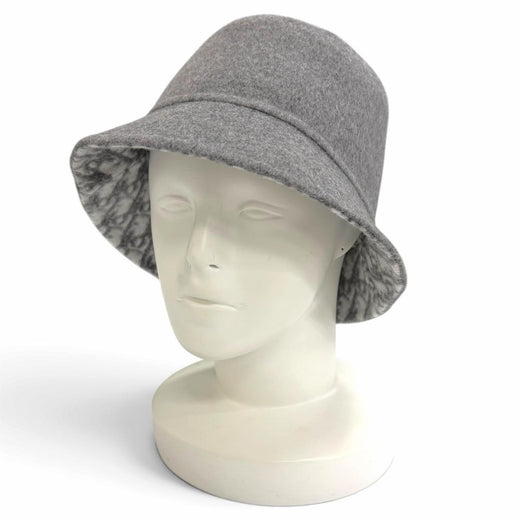 Excellent Christian Dior hat Oblique Reversible Bucket Hat gray wool Women IT 58
