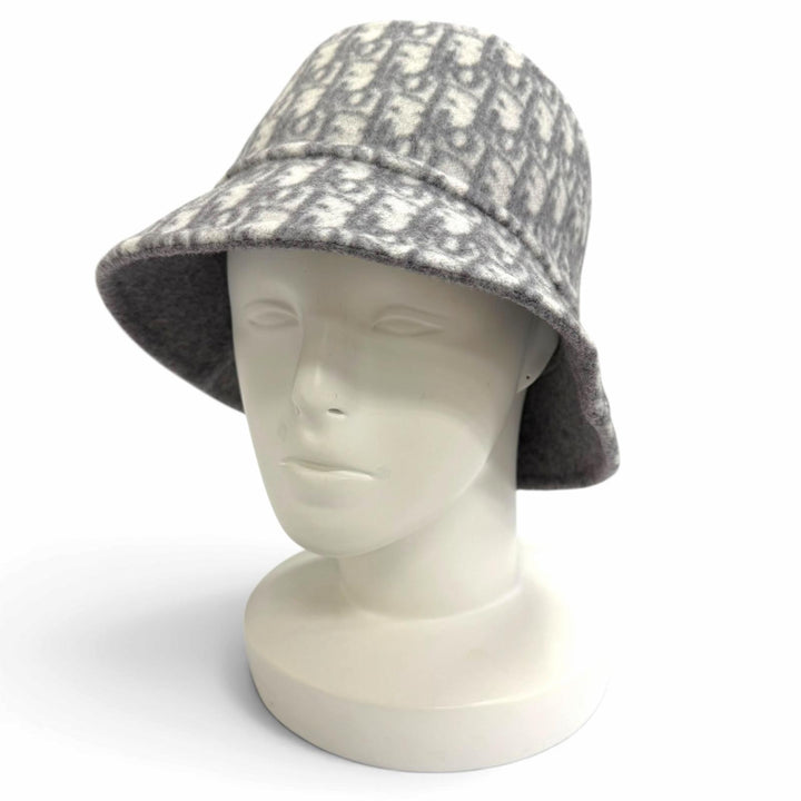 Excellent Christian Dior hat Oblique Reversible Bucket Hat gray wool Women IT 58