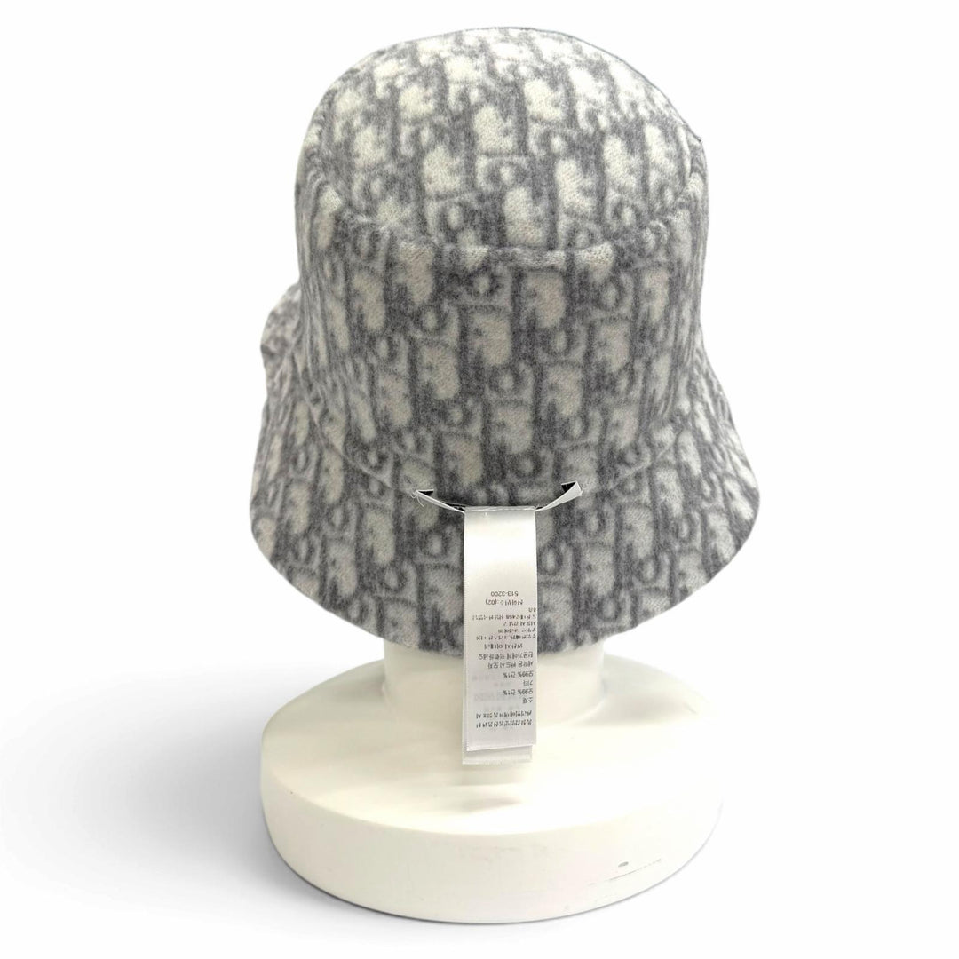 Excellent Christian Dior hat Oblique Reversible Bucket Hat gray wool Women IT 58