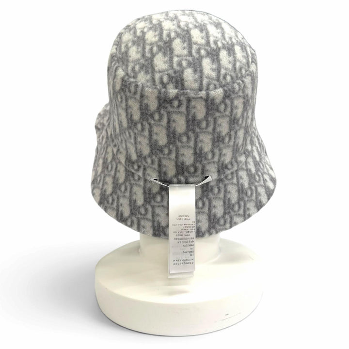 Excellent Christian Dior hat Oblique Reversible Bucket Hat gray wool Women IT 58