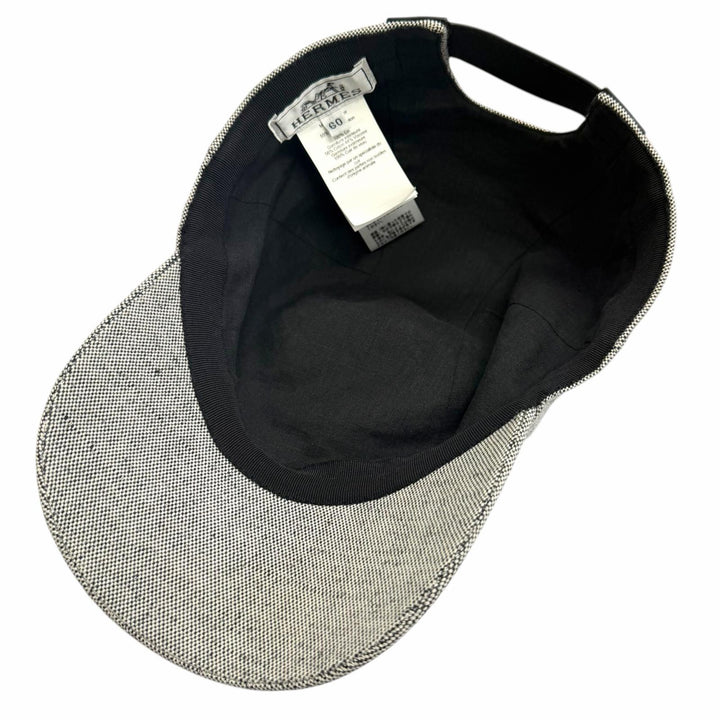 Excellent HERMES cap Miles Sangle H baseball gray linen mens FR 60