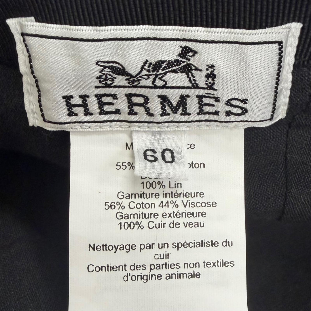 Excellent HERMES cap Miles Sangle H baseball gray linen mens FR 60