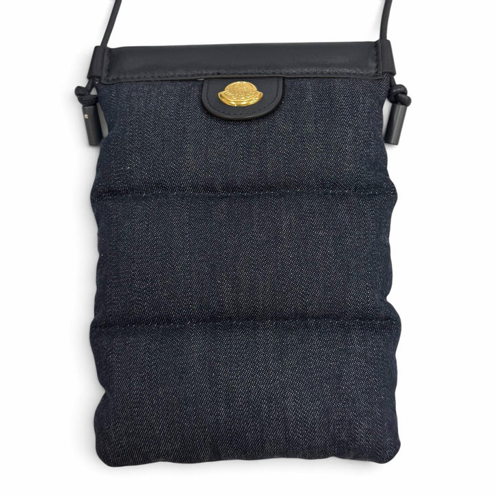 Pristine MONCLER Shoulder Bag Logo Metal Leather Denim Indigo cotton Women