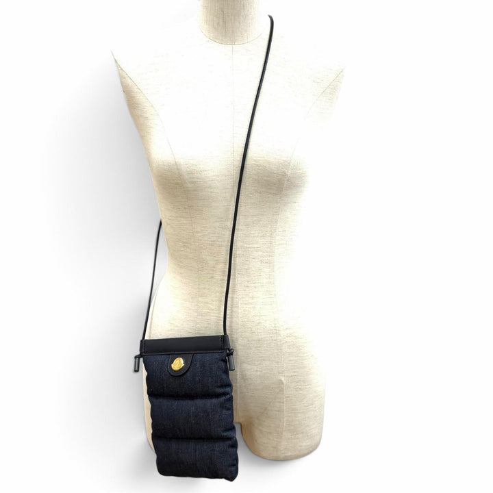 Pristine MONCLER Shoulder Bag Logo Metal Leather Denim Indigo cotton Women