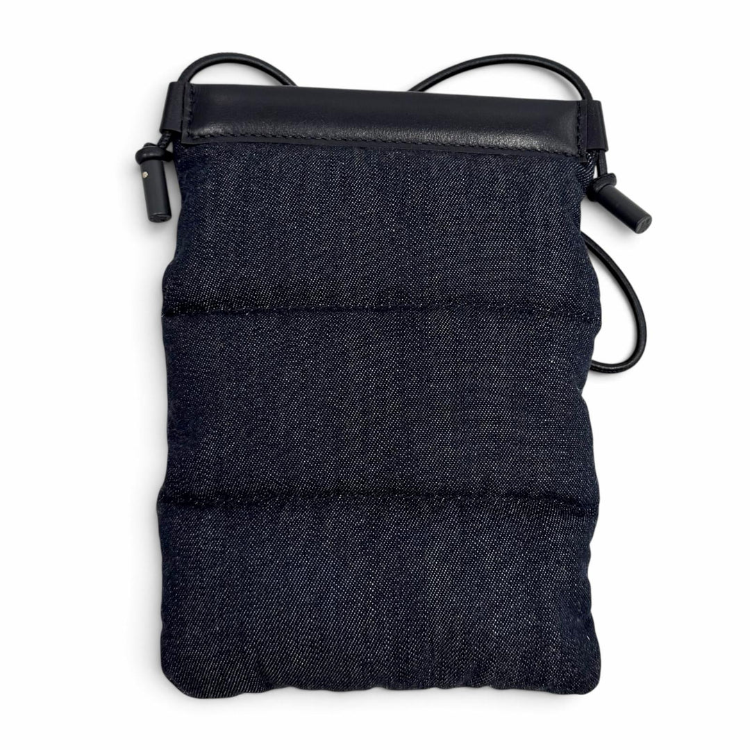 Pristine MONCLER Shoulder Bag Logo Metal Leather Denim Indigo cotton Women