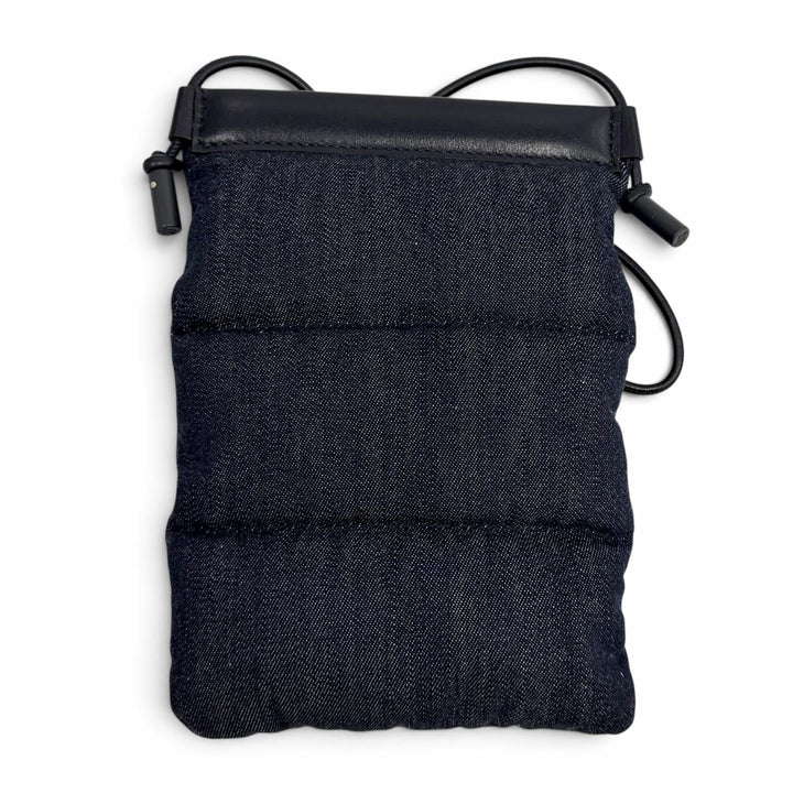 Pristine MONCLER Shoulder Bag Logo Metal Leather Denim Indigo cotton Women
