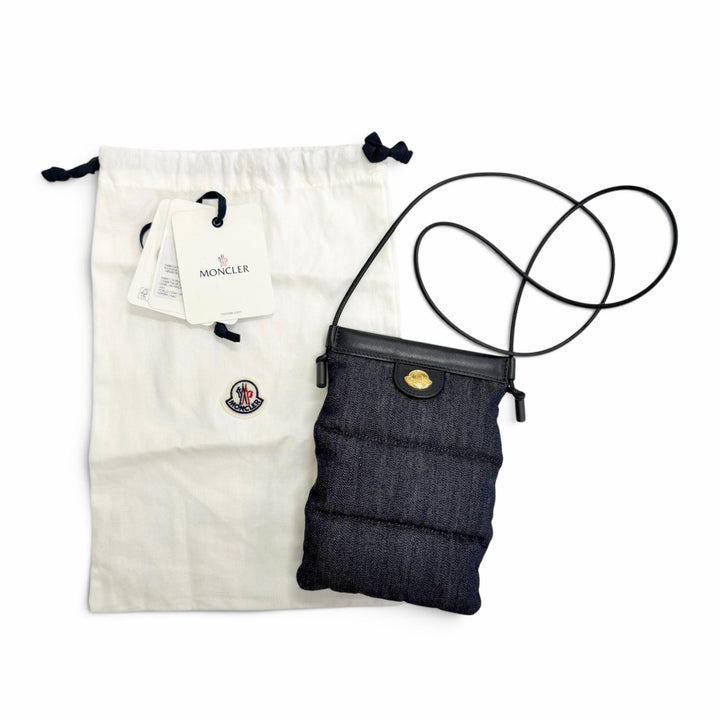Pristine MONCLER PUFFY PHONE CASE Logo Metal Quilted Shoulder Bag Smartphone