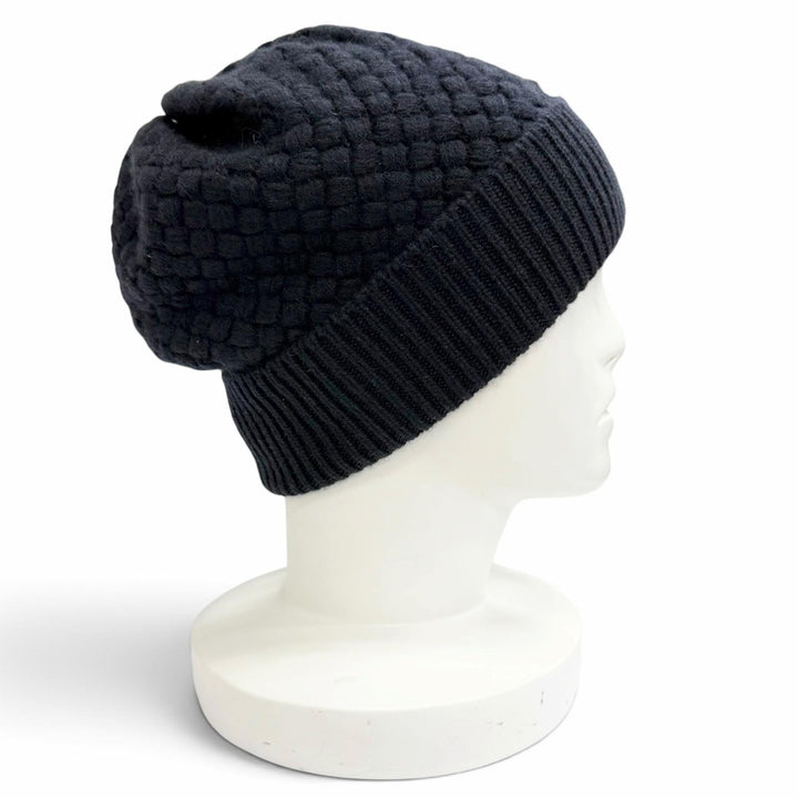 Excellent CHANEL Knit cap Lace knit COCO Mark Camellia motif Dark navy cashmere