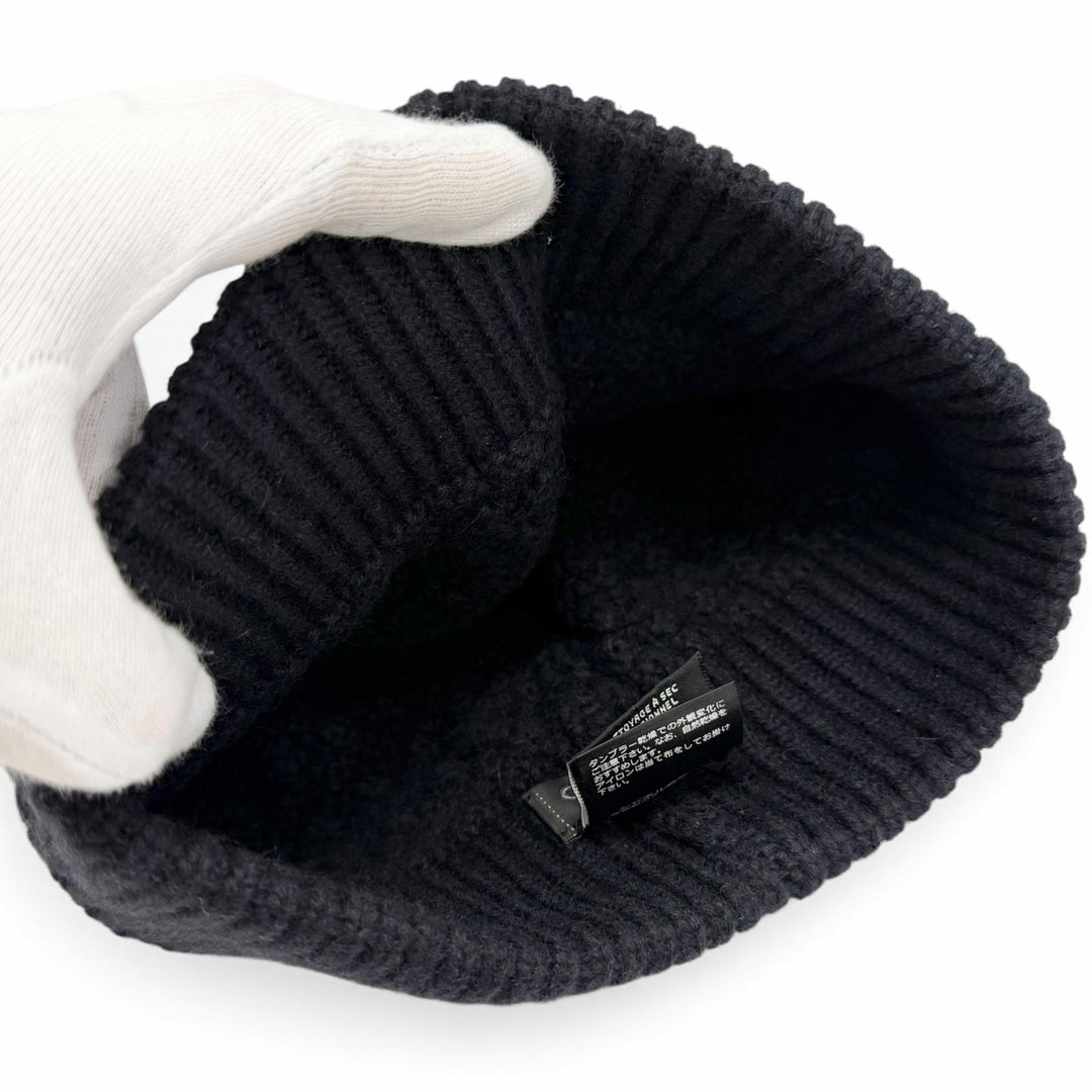 Excellent CHANEL Knit cap Lace knit COCO Mark Camellia motif Dark navy cashmere