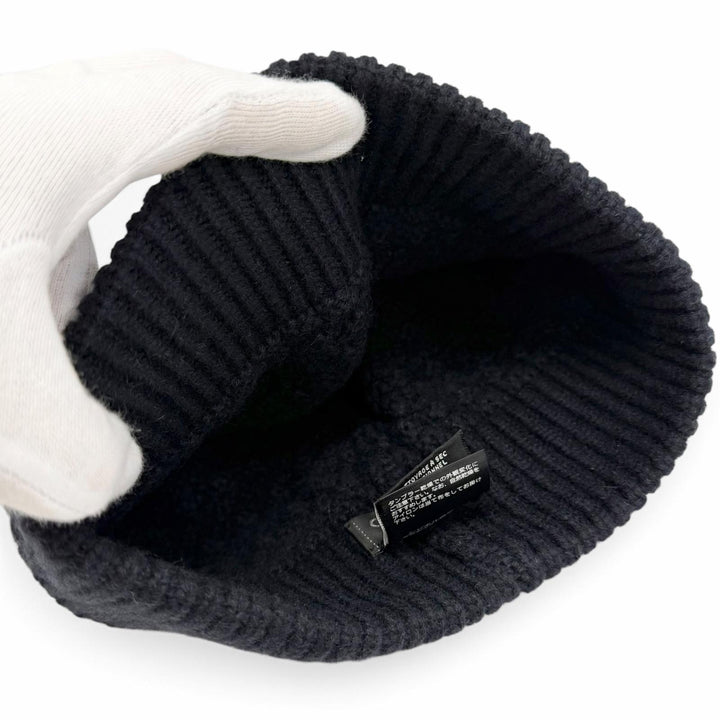 Excellent CHANEL Knit cap Lace knit COCO Mark Camellia motif Dark navy cashmere
