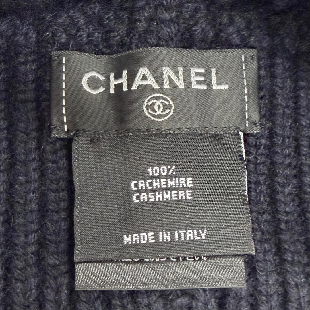 Excellent CHANEL Knit cap Lace knit COCO Mark Camellia motif Dark navy cashmere