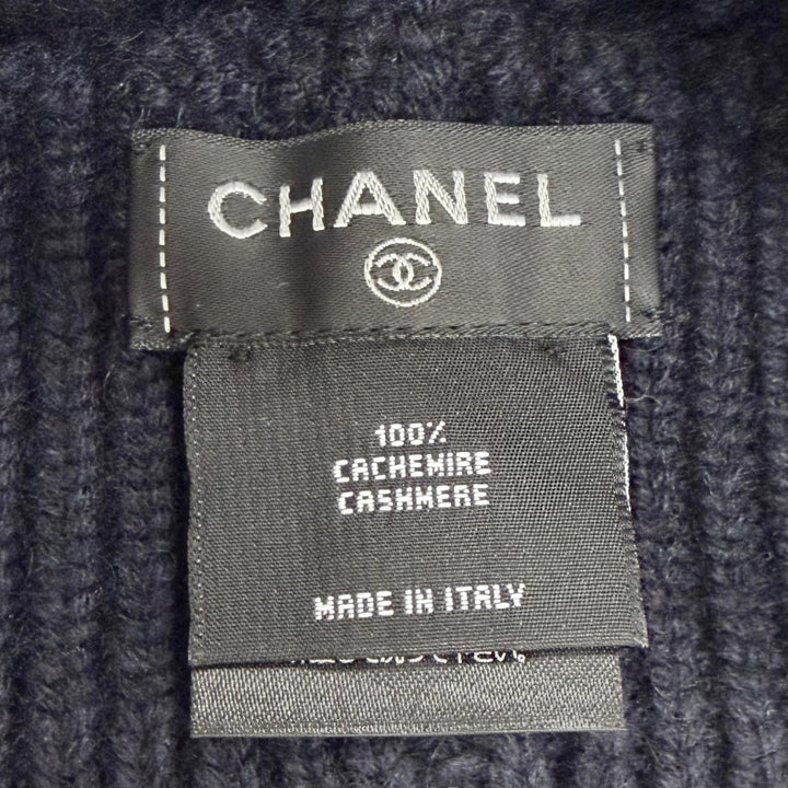 Excellent CHANEL Knit cap Lace knit COCO Mark Camellia motif Dark navy cashmere