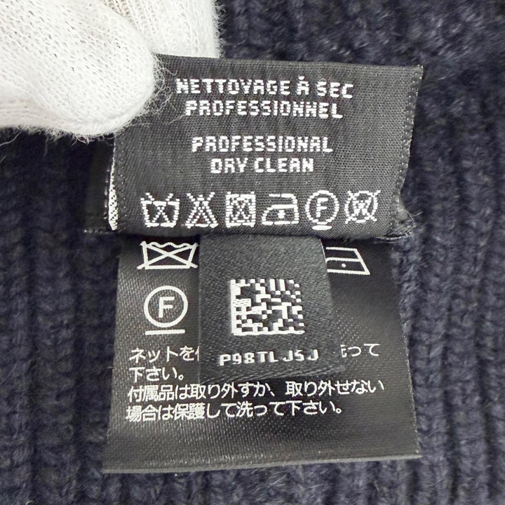 Excellent CHANEL Knit cap Lace knit COCO Mark Camellia motif Dark navy cashmere
