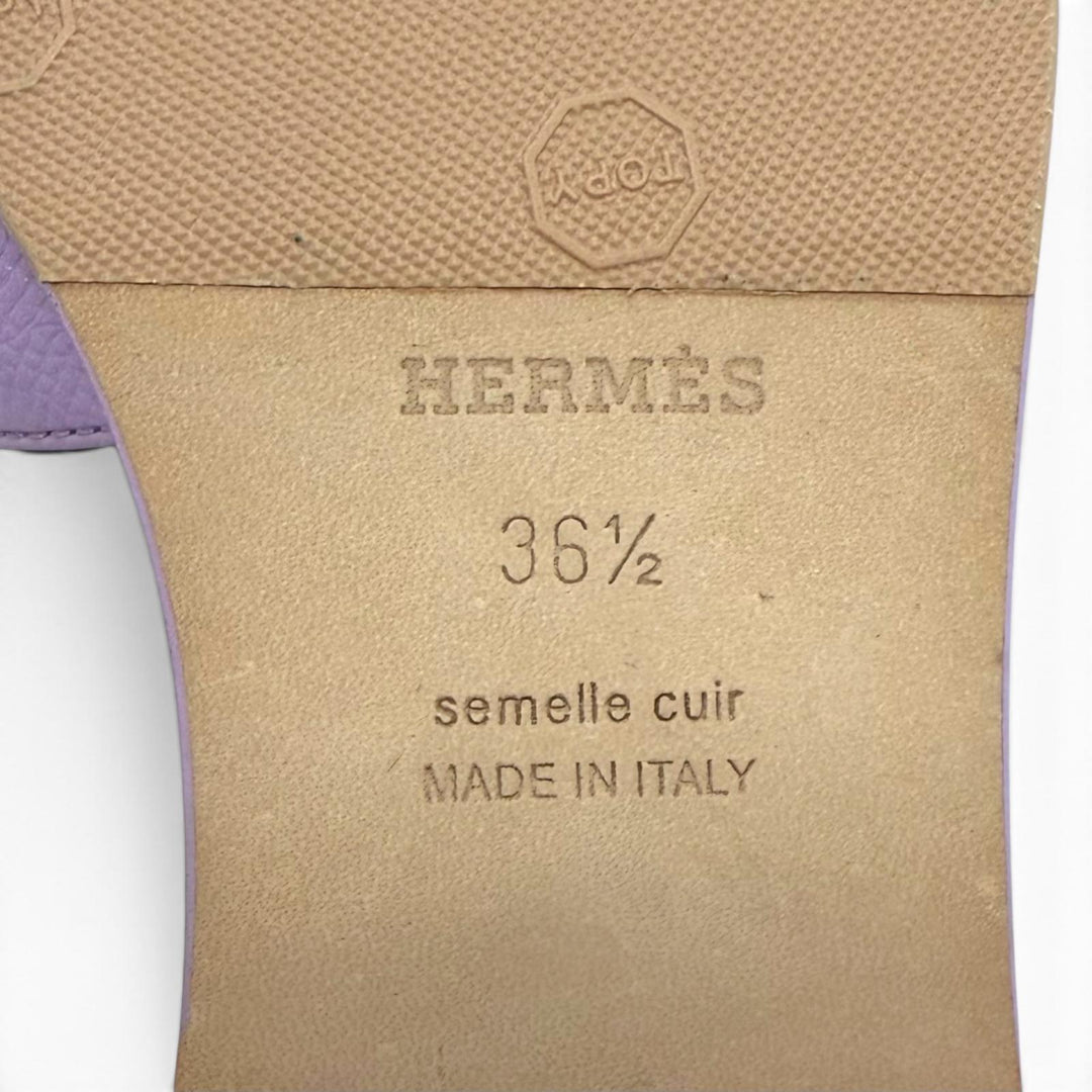 Excellent HERMES Sandals ORAN H-motif flat mules purple leather 36.5 202272Z