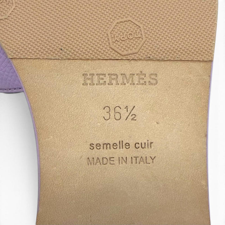 Excellent HERMES Sandals ORAN H-motif flat mules purple leather 36.5 202272Z
