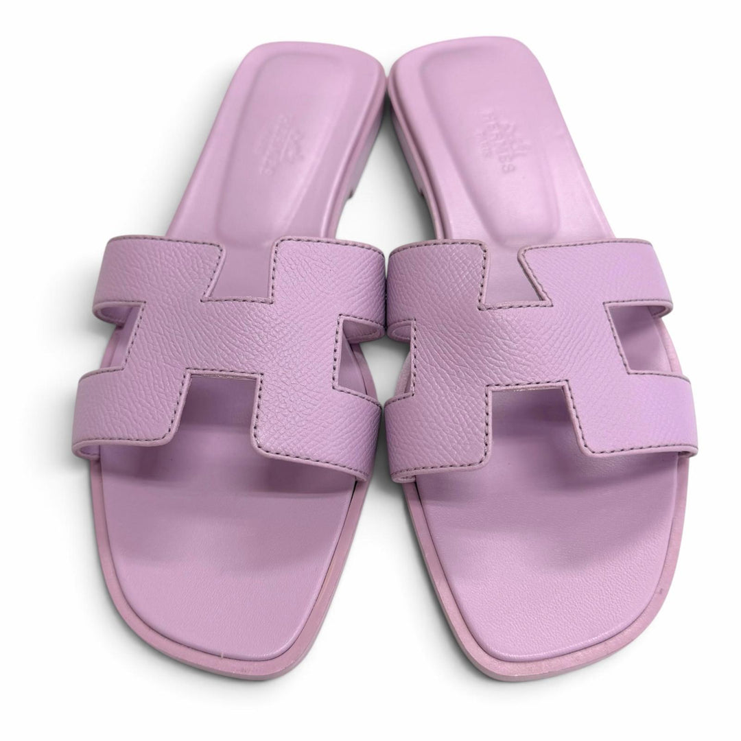 Excellent HERMES Sandals ORAN H-motif flat mules purple leather 36.5 202272Z