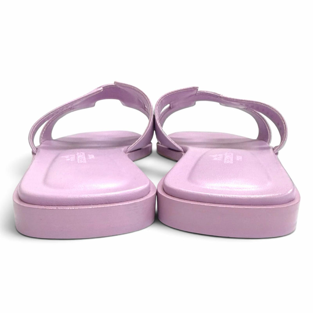 Excellent HERMES Sandals ORAN H-motif flat mules purple leather 36.5 202272Z