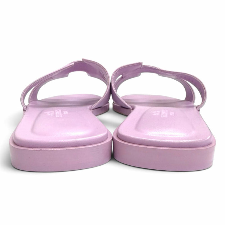 Excellent HERMES Sandals ORAN H-motif flat mules purple leather 36.5 202272Z