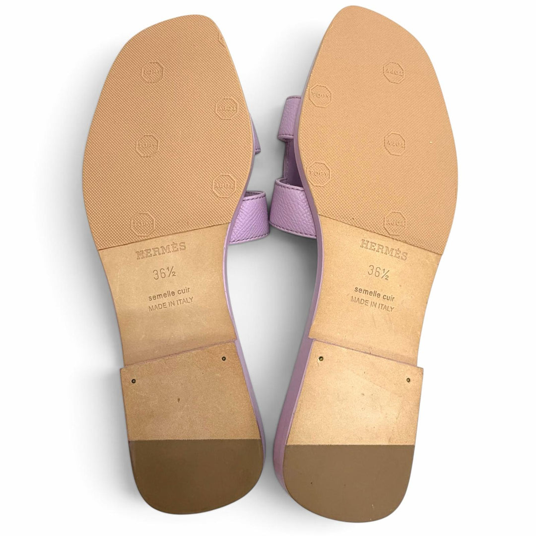 Excellent HERMES Sandals ORAN H-motif flat mules purple leather 36.5 202272Z