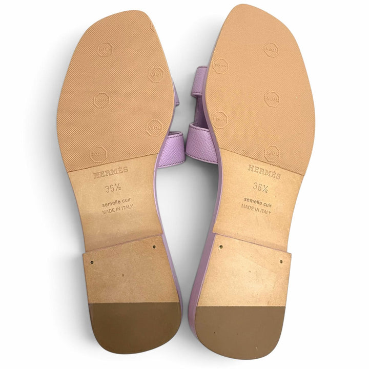 Excellent HERMES Sandals ORAN H-motif flat mules purple leather 36.5 202272Z