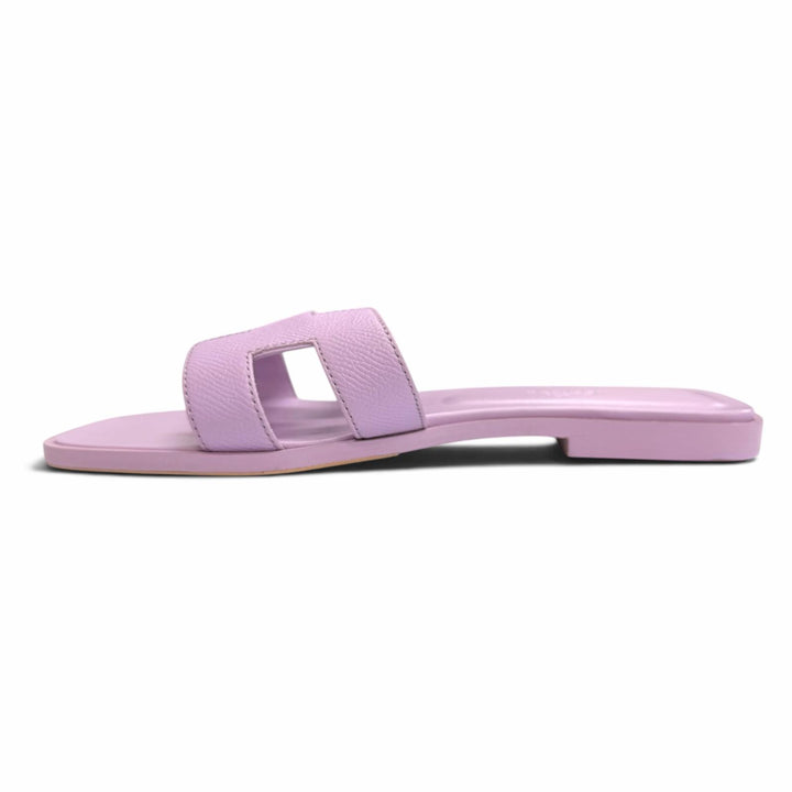 Excellent HERMES Sandals ORAN H-motif flat mules purple leather 36.5 202272Z