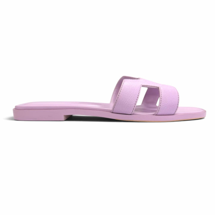 Excellent HERMES Sandals ORAN H-motif flat mules purple leather 36.5 202272Z