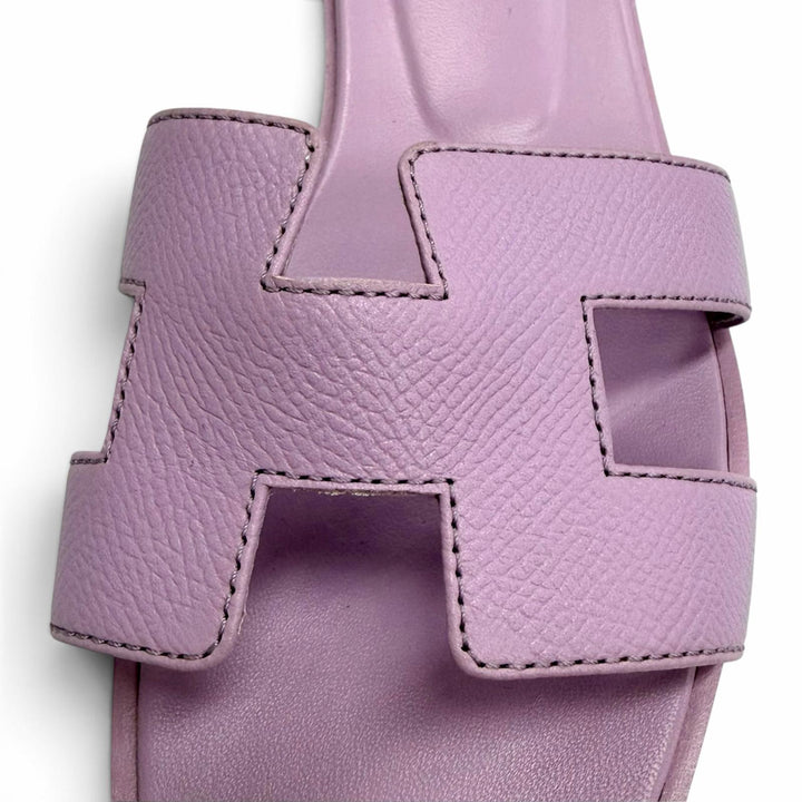 Excellent HERMES Sandals ORAN H-motif flat mules purple leather 36.5 202272Z