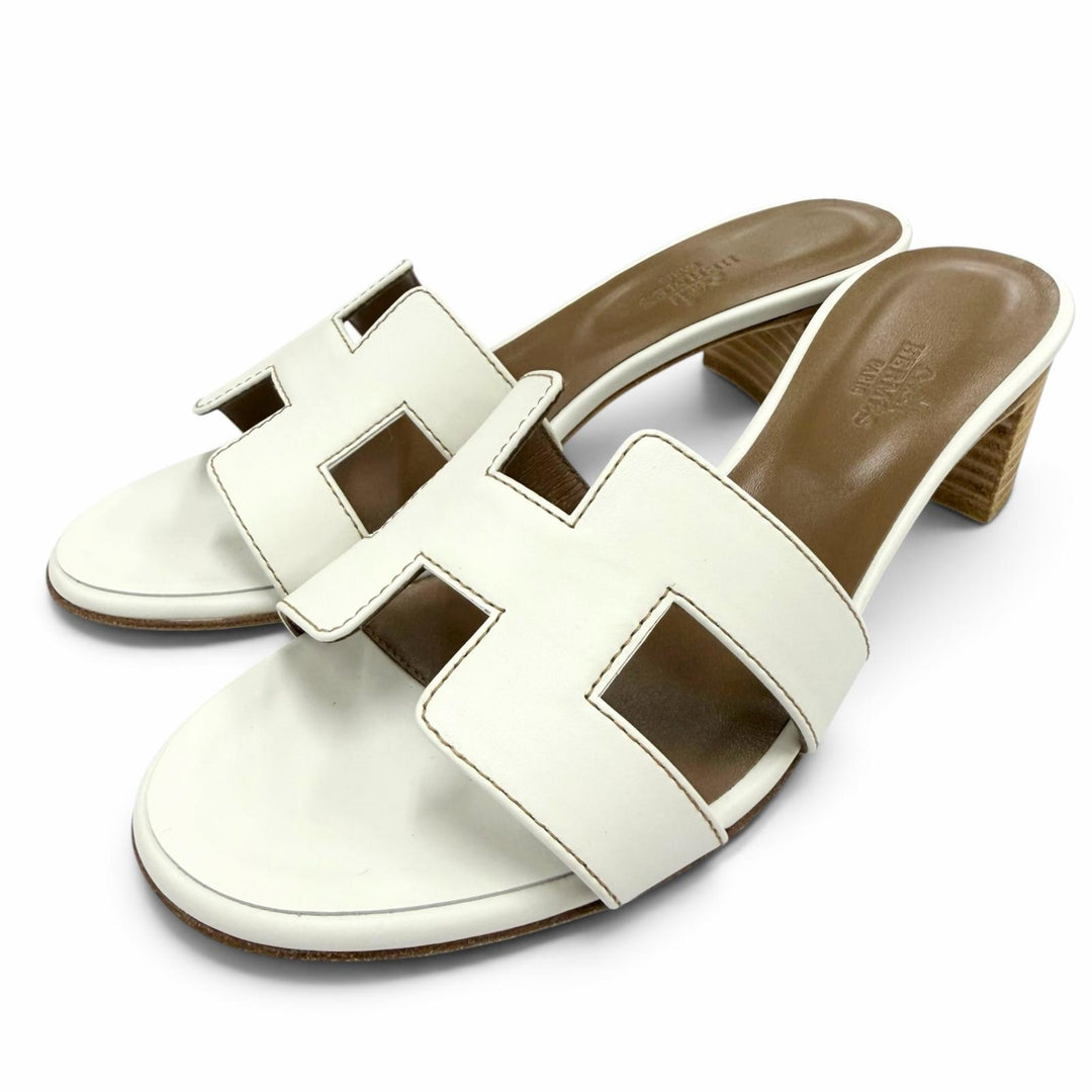 Pristine HERMES Sandals Oasis Mule white leather Women 37 1071002Z