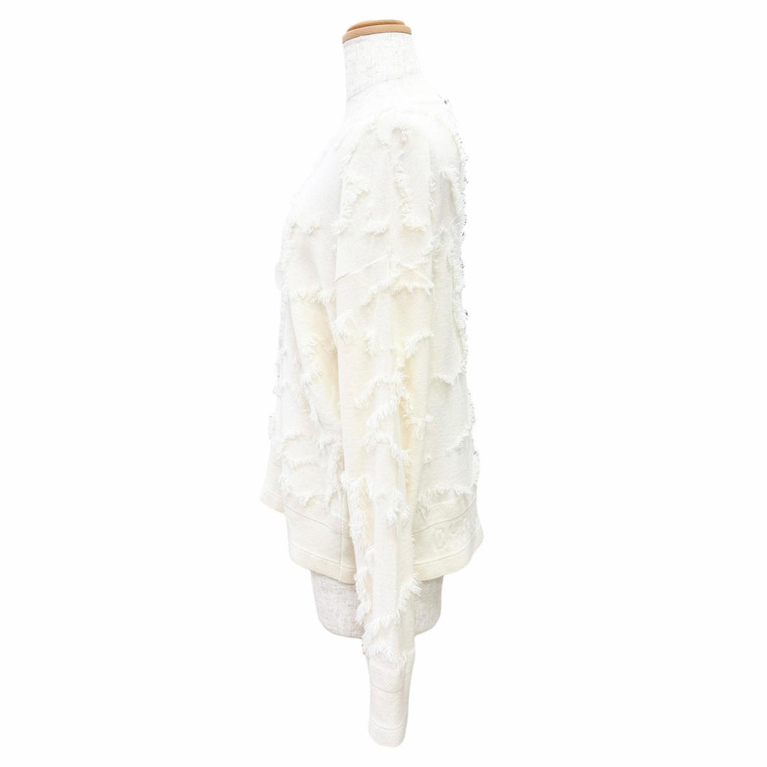 Excellent Christian Dior Logo Mini Fringe Design Knit Sweater Ivory cashmere 40