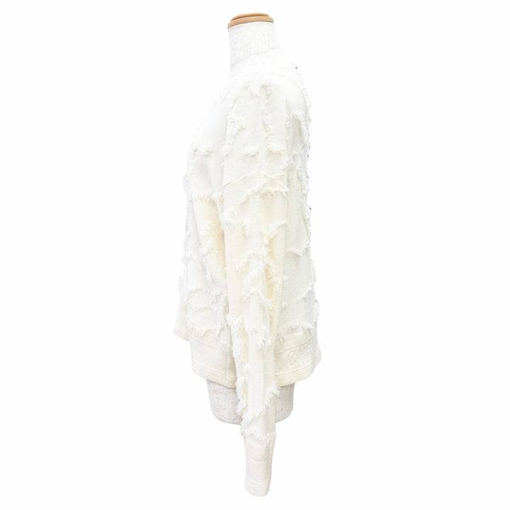 Excellent Christian Dior Logo Mini Fringe Design Knit Sweater Ivory cashmere 40