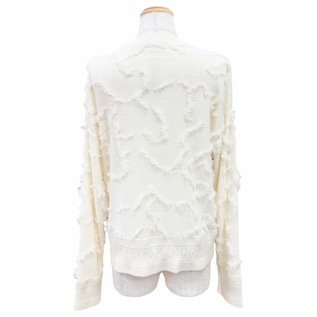 Excellent Christian Dior Logo Mini Fringe Design Knit Sweater Ivory cashmere 40