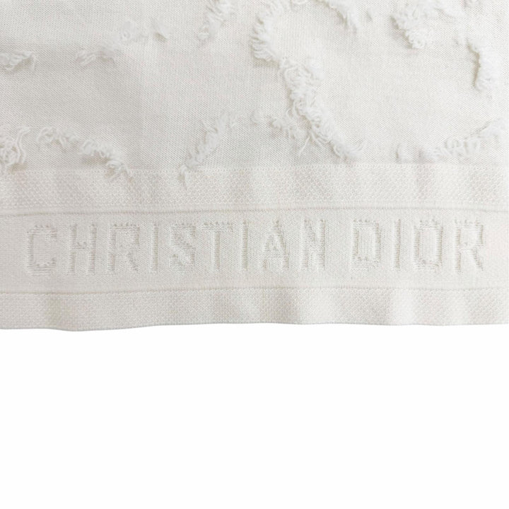 Excellent Christian Dior Logo Mini Fringe Design Knit Sweater Ivory cashmere 40