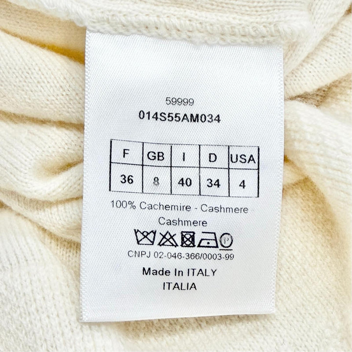 Excellent Christian Dior Logo Mini Fringe Design Knit Sweater Ivory cashmere 40