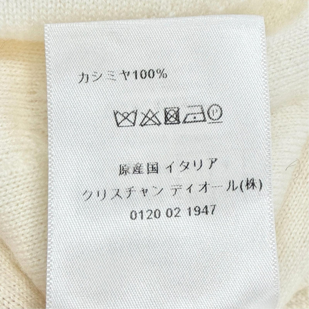 Excellent Christian Dior Logo Mini Fringe Design Knit Sweater Ivory cashmere 40