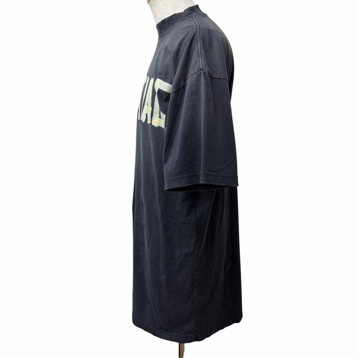 Excellent BALENCIAGA Short sleeve T-shirt Distressed finish tape logo