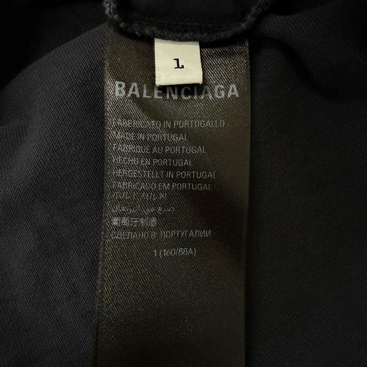 Excellent BALENCIAGA Short sleeve T-shirt Distressed finish tape logo