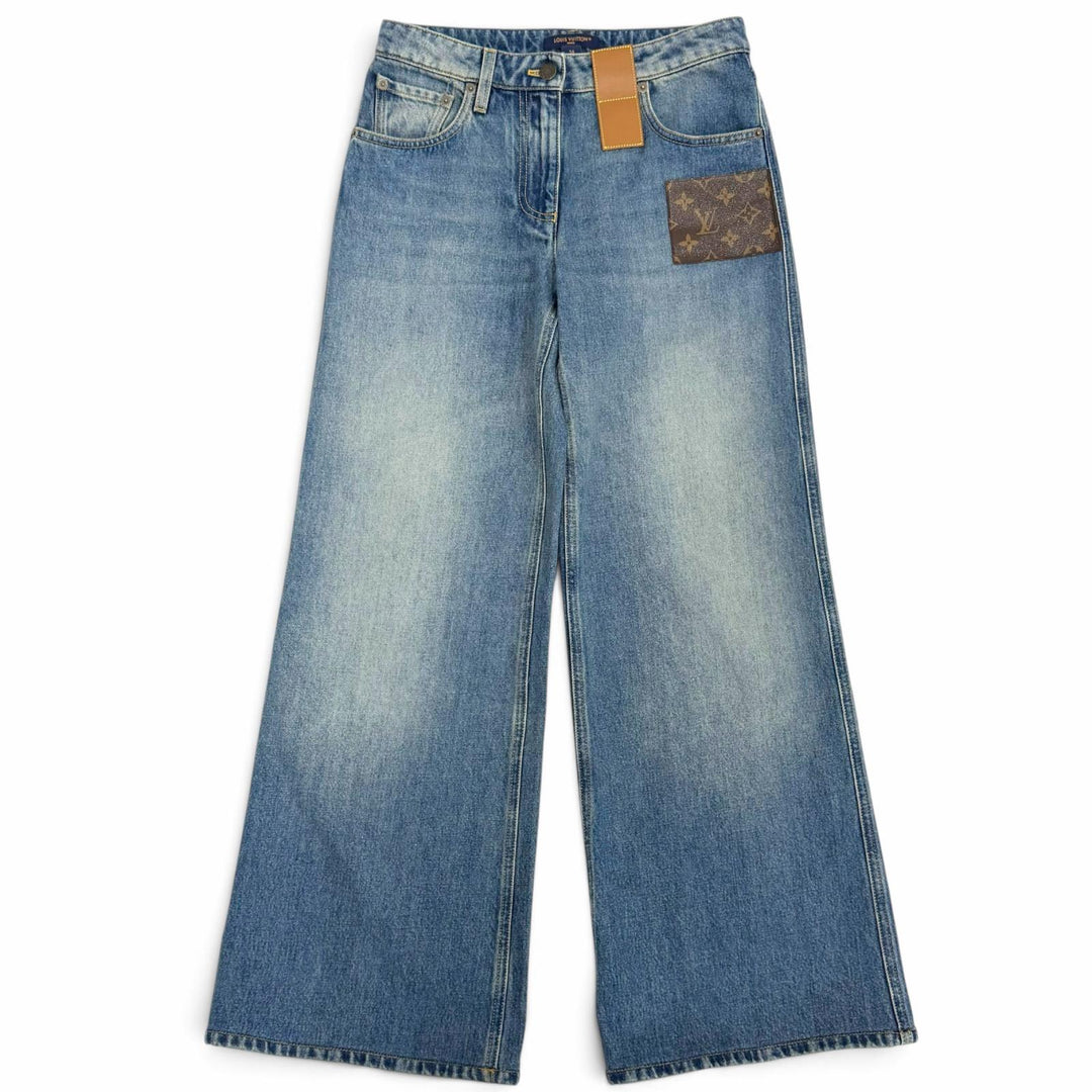 Excellent LOUIS VUITTON Denim pants High-waisted jeans Monogram patch 34 1AHPJ7